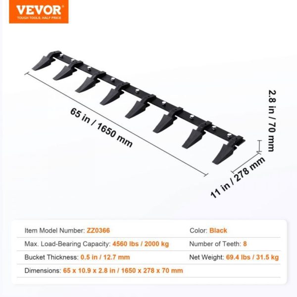 Heavy Duty 66 Inch Bucket Teeth - Image 3