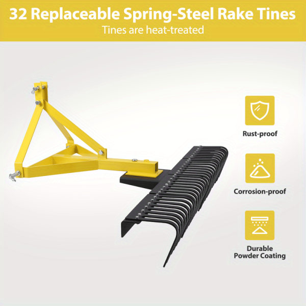 Heavy Duty 5ft Landscape Rock Rake 3 Point Attach Rake Tow-Behind Garden Tool - Image 2