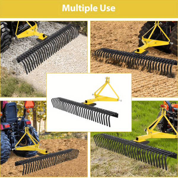 Heavy Duty 5ft Landscape Rock Rake 3 Point Attach Rake Tow-Behind Garden Tool - Image 7