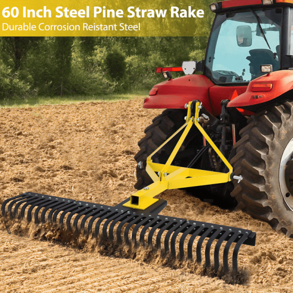 Heavy Duty 5ft Landscape Rock Rake 3 Point Attach Rake Tow-Behind Garden Tool - Image 5